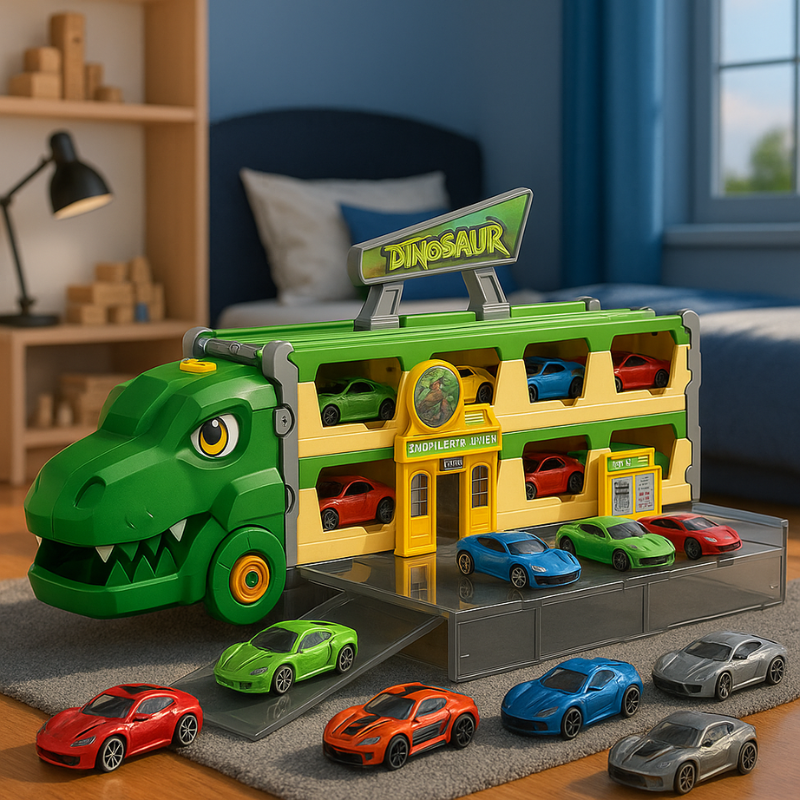 Vue de face du camion transporteur avec voitures incluses