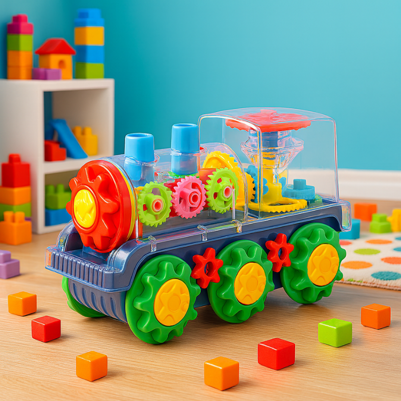 Enfant jouant avec un train musical interactif