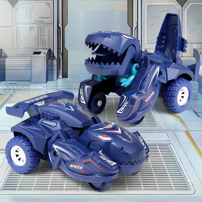 Vue principale de la voiture dinosaure en mode transformation