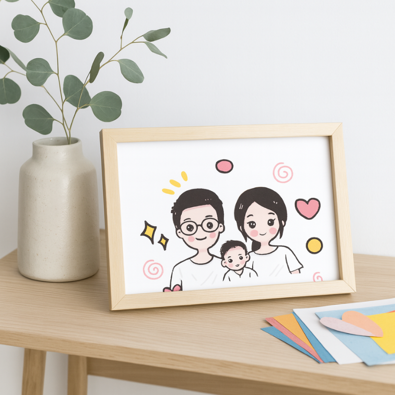 Cadre en bois avec dessin d'enfant exposé