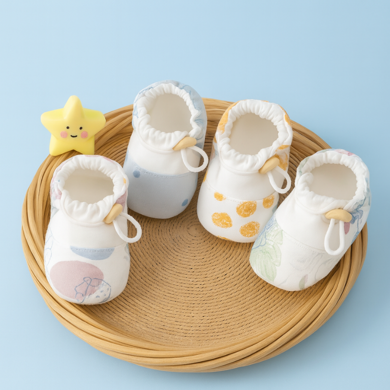 Vue d'ensemble des bottines bébé avec semelles antidérapantes