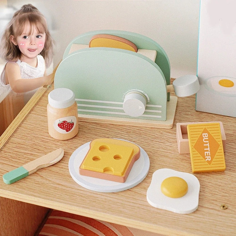 Vue d'ensemble du set de petit-déjeuner en bois pour enfants