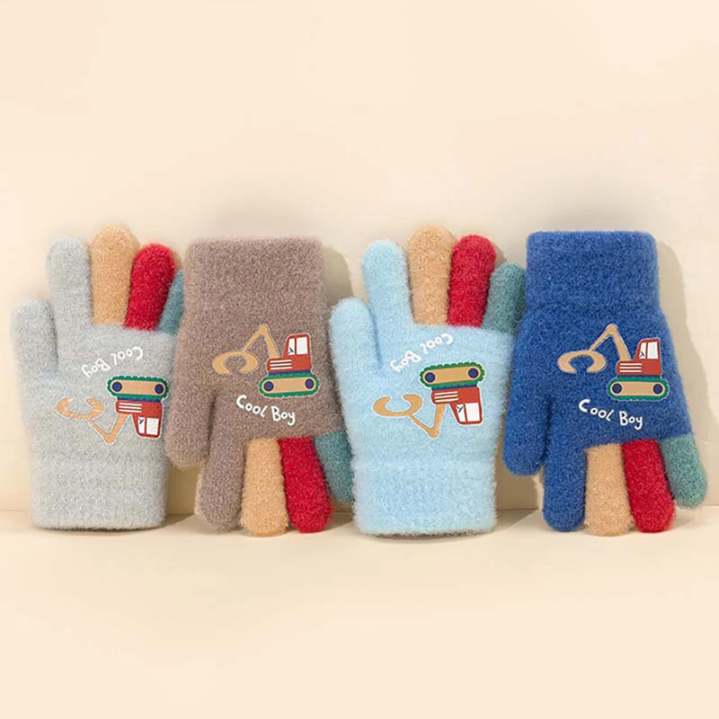 Gants coupe-vent pour enfants avec motif d'excavateur