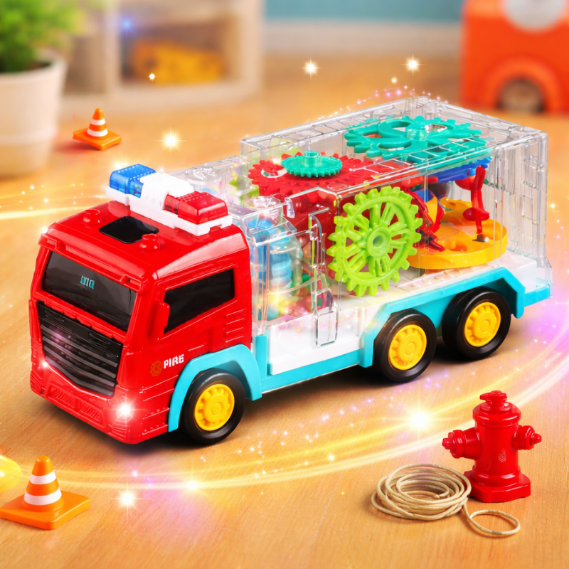 Camion de pompier jouet avec LED et carrosserie transparente