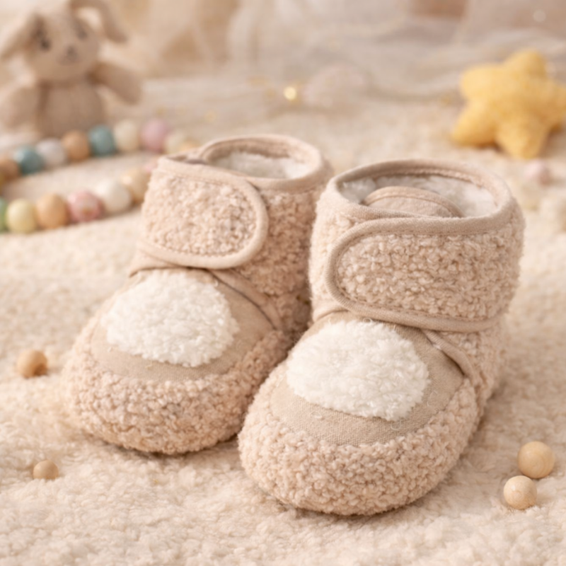 Chaussons bébé en polaire avec semelle anti-dérapante