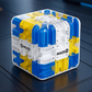 Cube puzzle transparent en 3D sur fond blanc