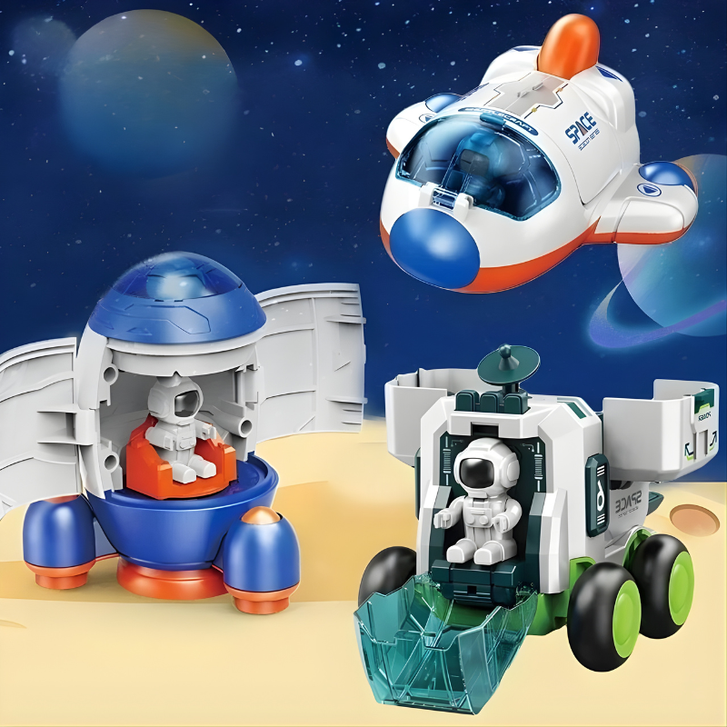 Vue d'ensemble des jouets astronautes et véhicules spatiaux