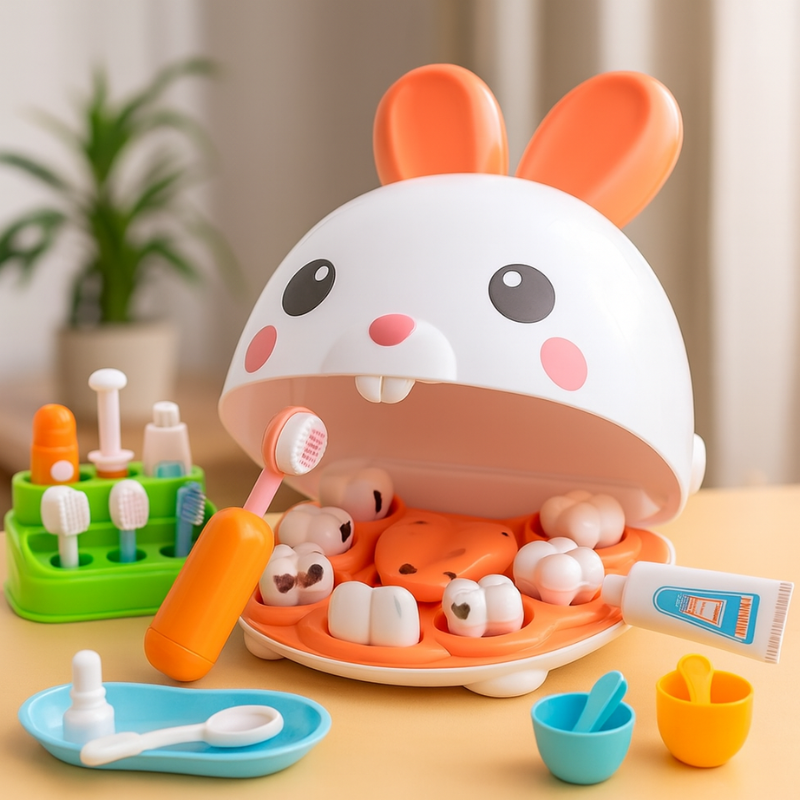 Kit de dentiste enfant avec outils et peluche lapin