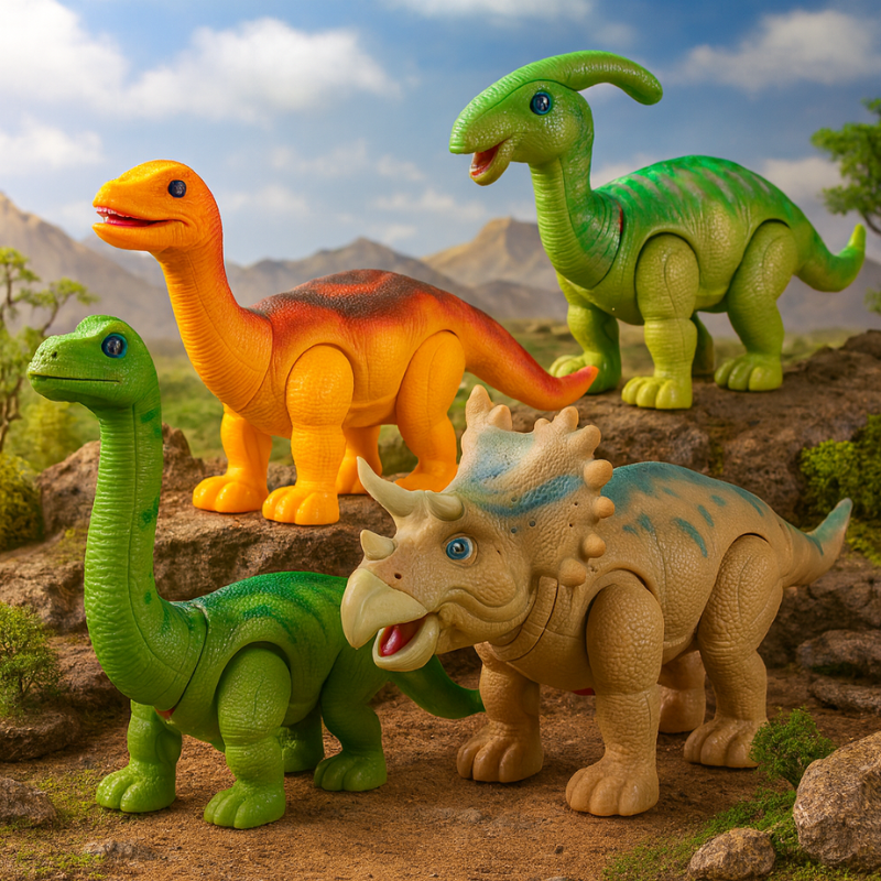 Dinosaure lumineux avec œufs et effets de lumière colorés