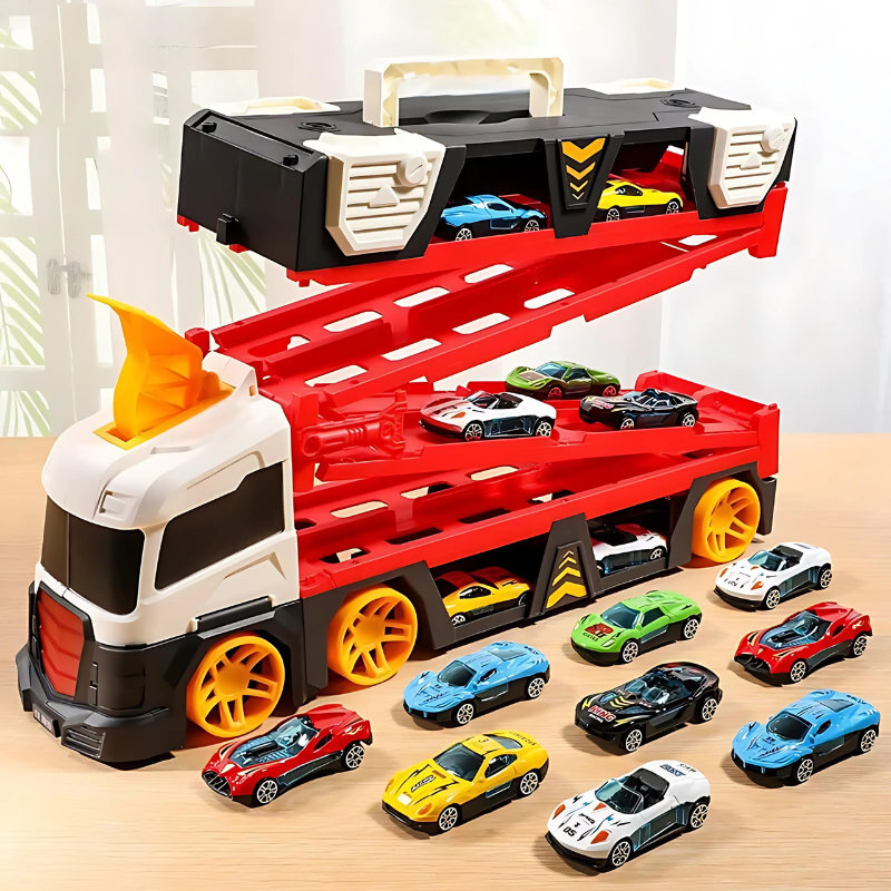 Enfant jouant avec le camion transformable en circuit