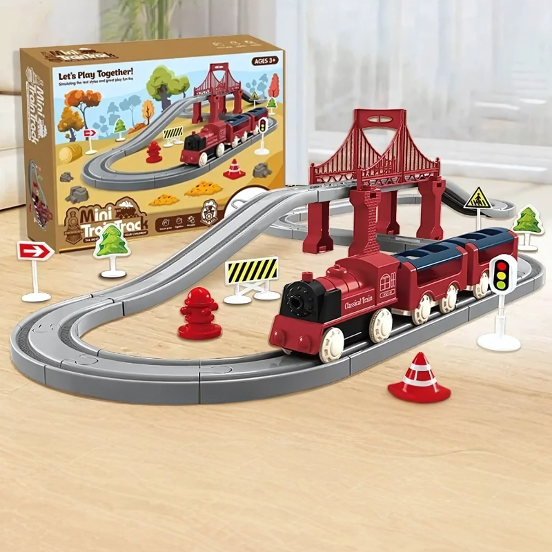 Gros plan sur les pièces du train électrique pour enfants