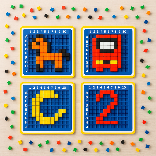 Main d'enfant manipulant des tuiles de puzzle pour créer un motif