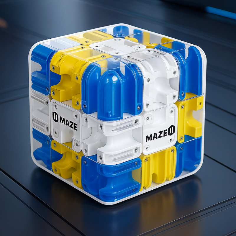 Cube puzzle transparent avec pièces colorées visibles