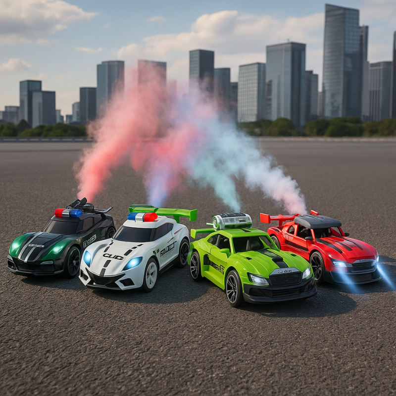 Voiture RC rouge avec effets de fumée et lumières LED