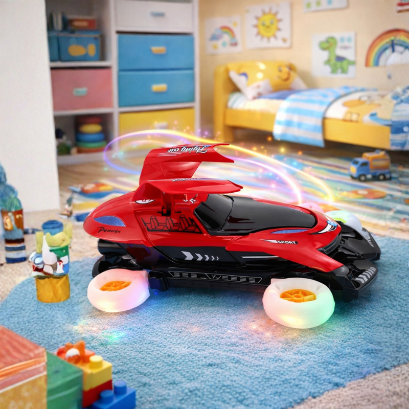 Vue de côté d'une voiture jouet avec lumières LED
