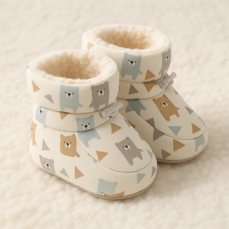 Vue de côté des chaussures bébé avec motifs ludiques