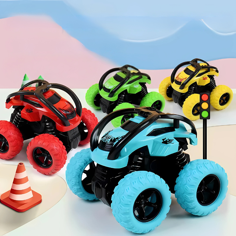 Ensemble de monster trucks colorés sur fond blanc