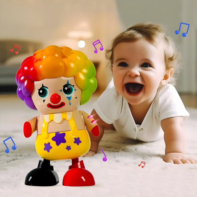 Clown dansant en plastique, illuminé et chantant pour bébés