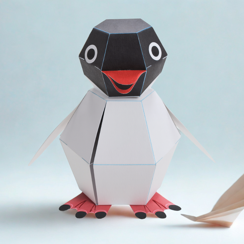 Vue d'ensemble du pingouin en papier avec mécanisme pop-up