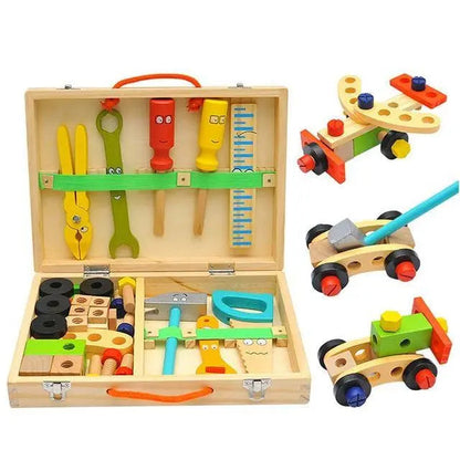 Enfant assemblant un dirigeable en bois avec des outils