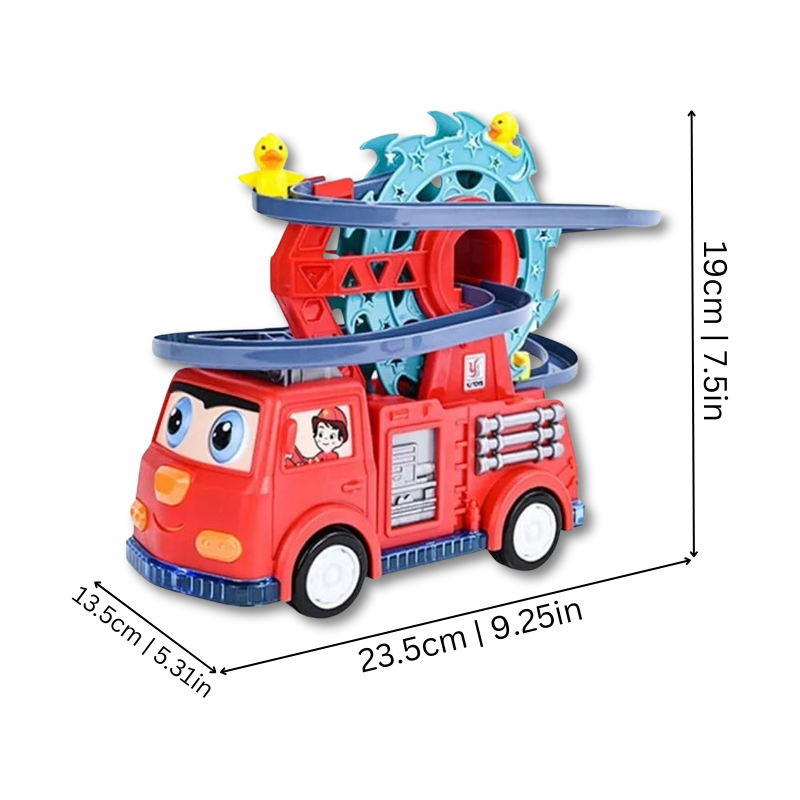 Camion de pompier rouge avec lumières 3D allumées