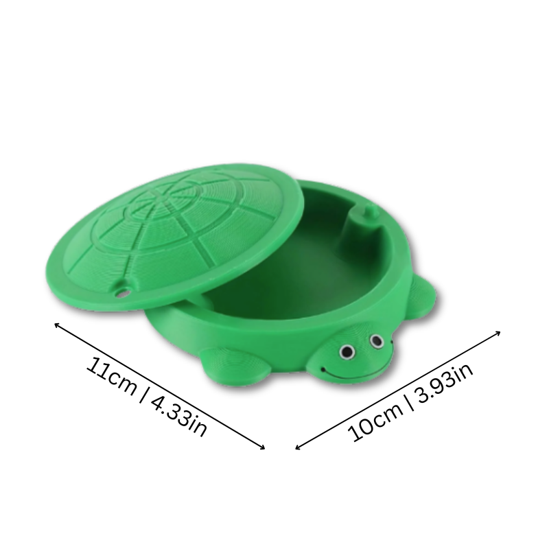 Vue d'ensemble du sandbox sensoriel tortue avec accessoires
