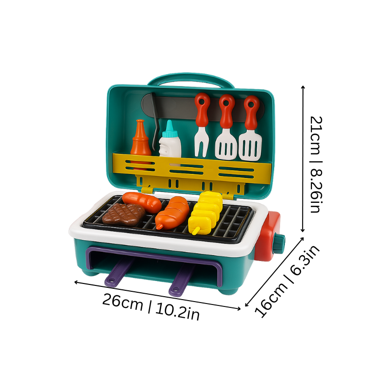 Enfant jouant avec un grill interactif et des aliments colorés
