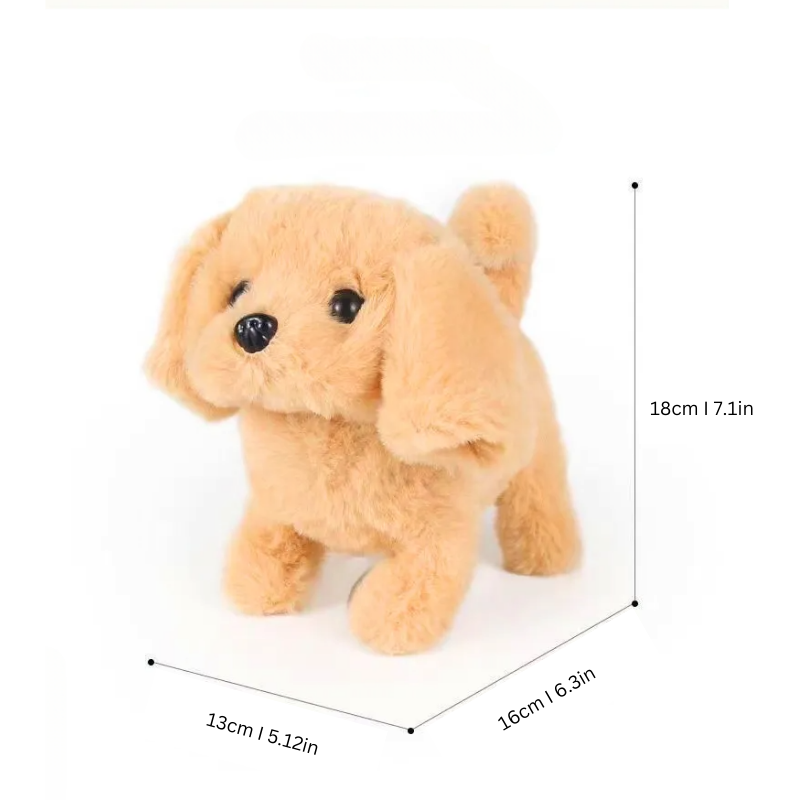Enfant jouant avec un chien interactif qui aboie