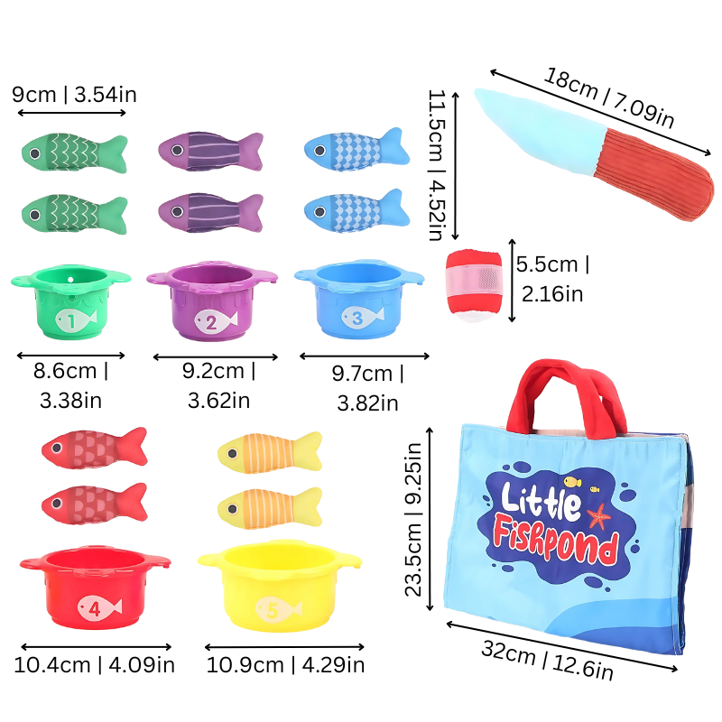 Enfant jouant avec set de pêche Montessori coloré
