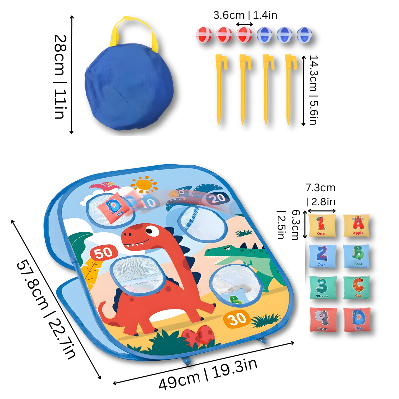Enfant jouant avec un jeu de lancer coloré en extérieur