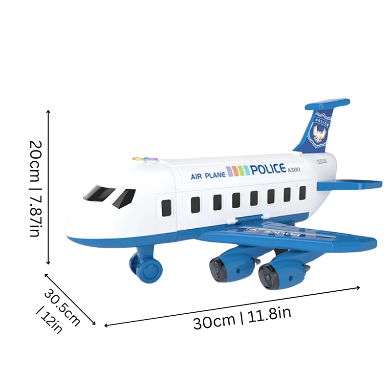 Enfant jouant avec un avion transformable en set de jeu