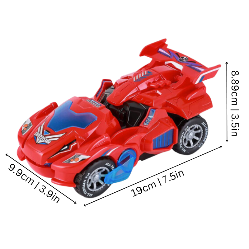 Voiture dinosaure transformée en mode voiture de course