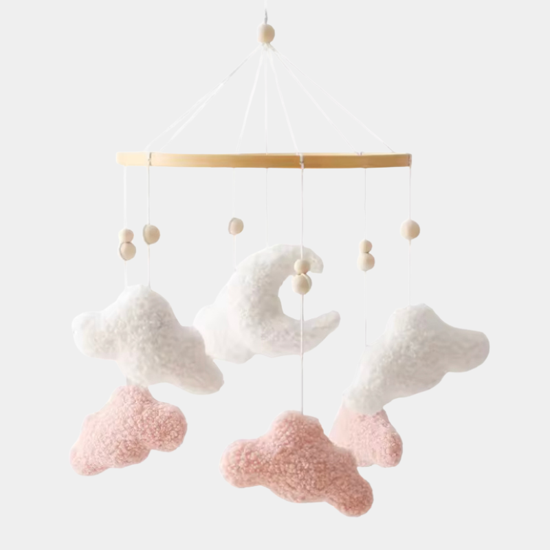 Mobile musical avec nuage rose suspendu
