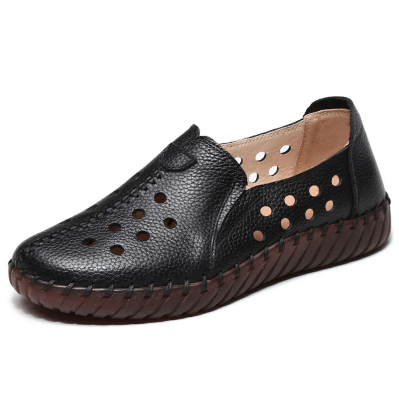 Mocassins pour femme, détail de la couture