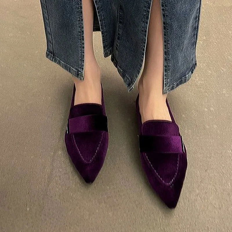 Mocassins pointus en velours avec semelle antidérapante