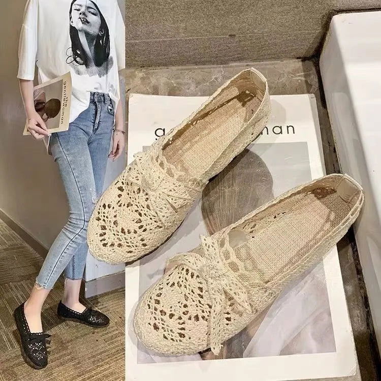Mocassins en dentelle crochet avec nœud décoratif
