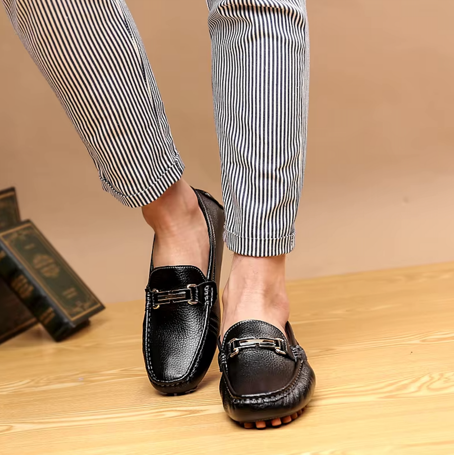 Mocassins en cuir, faciles à enfiler, vue de dessus