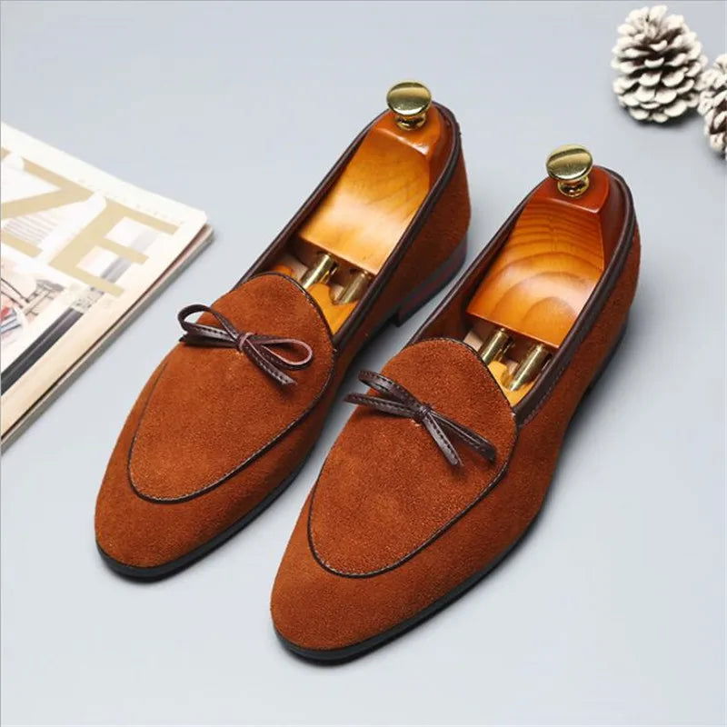 Mocassins caramel en daim avec doublure en cuir visible