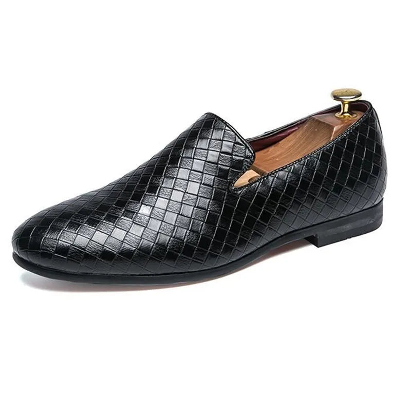 Mocassins en cuir noir tressé avec semelle antidérapante