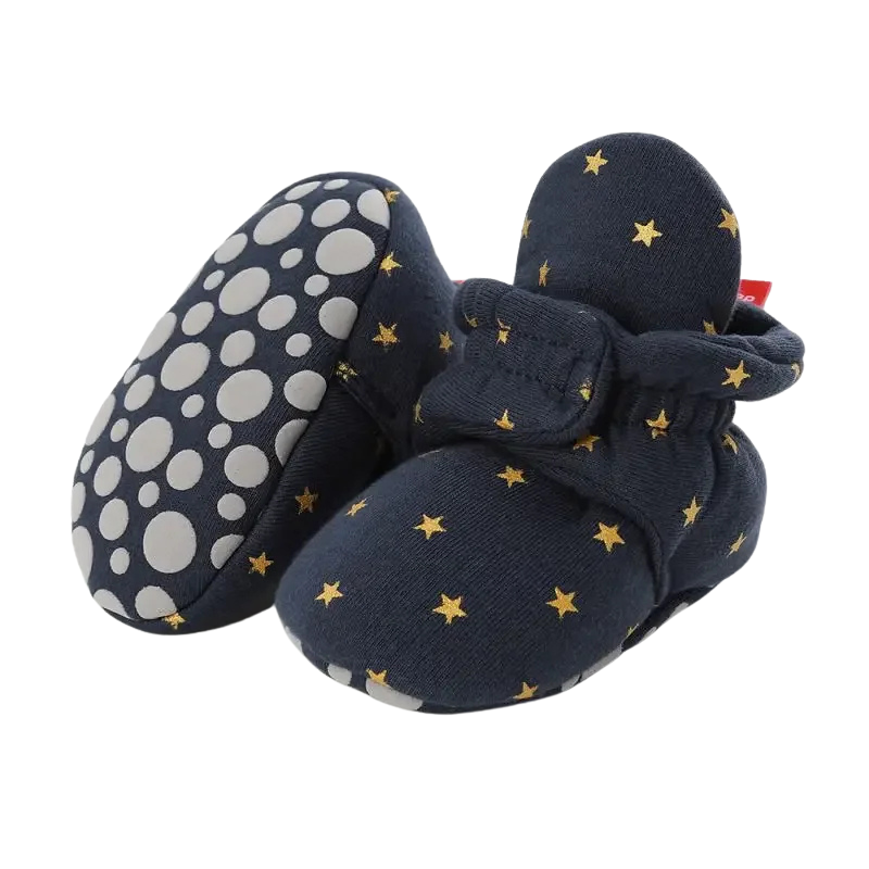 Chaussons bleu marine pour bébé, semelles anti-dérapantes