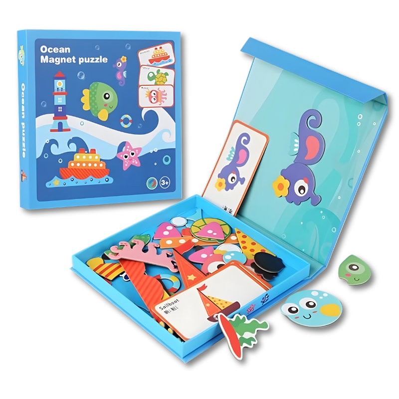 Scène marine avec animaux sur un puzzle magnétique