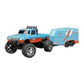 Mini monster truck RC orange et bleu avec remorque attachée