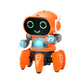 Robot orange en mouvement, lumières LED éclatantes