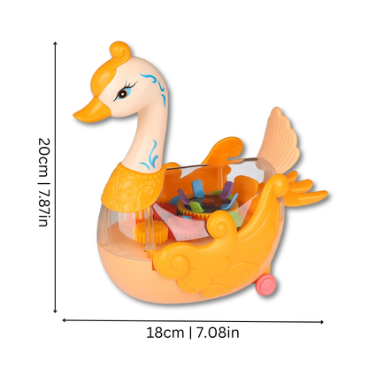 Cygne jouet orange vibrant pour enfants, vue latérale