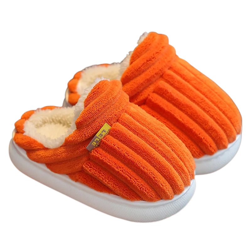 Chaussons orange pour enfants, semelle antidérapante visible