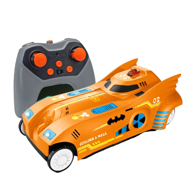Voiture RC orange sur un plafond, perspective dynamique