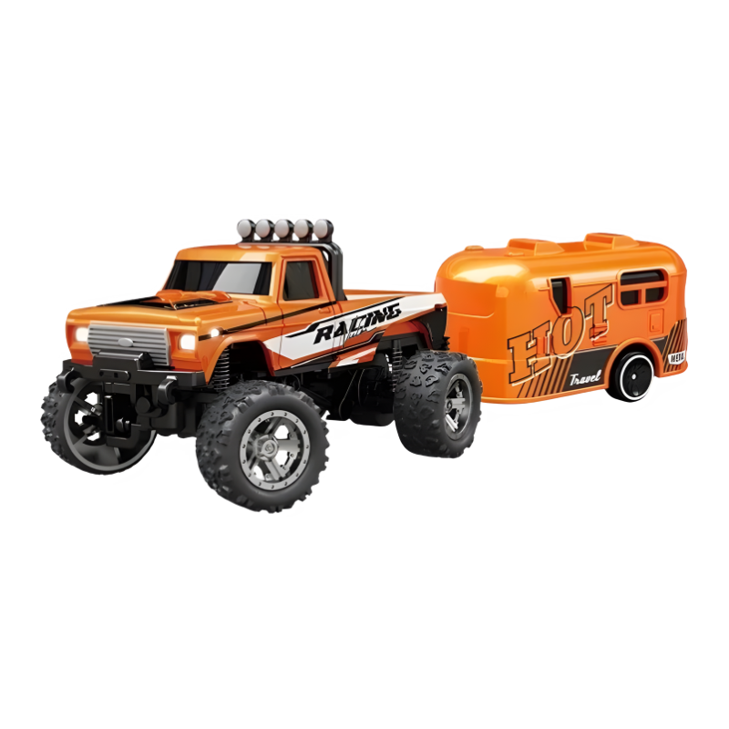 Mini monster truck RC orange avec remorque attachée