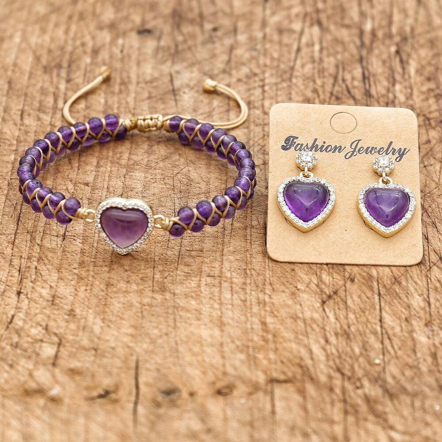 Boucles d'oreilles assorties en améthyste et strass scintillants