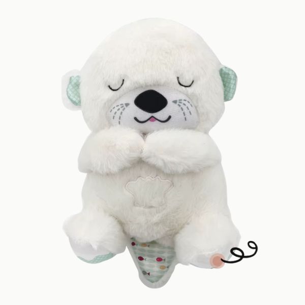Peluche loutre blanche, effet respiration et mélodies relaxantes