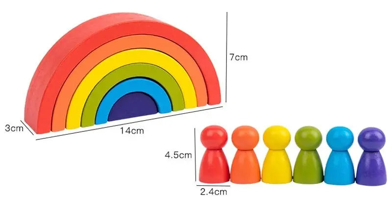 Blocs de bois pastel disposés en demi-cercle sur une table